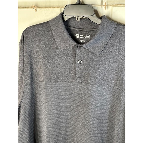 Haggar Long Sleeve Polo Men's Size XL Charcoal Gray Self Collar Stylish - Picture 6 of 9